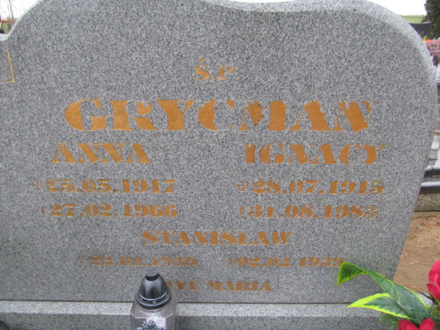 Anna Grycman 1917 Trzcinica - Grobonet - Wyszukiwarka osób pochowanych